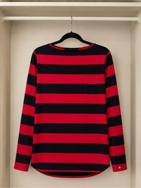 Gap Designed & Crafted Red Black Striped Blouse XL Long Sleeve Top